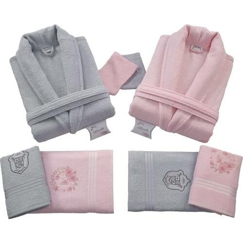 10 piece family robe set gri̇ powder pink color towel set gift dowries