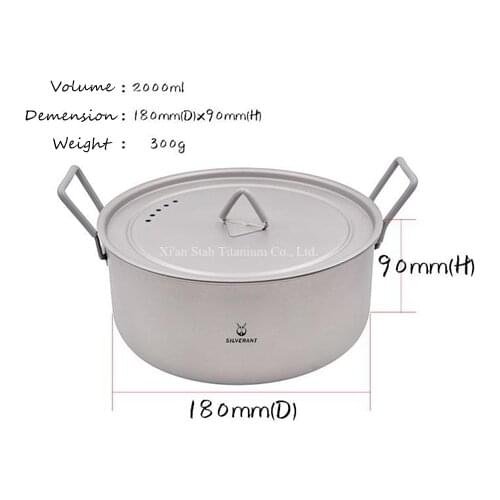 Pure Titanium 2L 300g Pot Boiler with Lid Anti-scald Silone Sleeved Handle Matte Finishing Portable for Outdoors