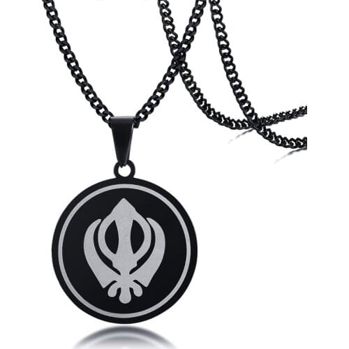 Round Tag Stainless Steel Trendy Sikhism Pendant Necklace Sikh Khanda Sikhs Religious Jewelry