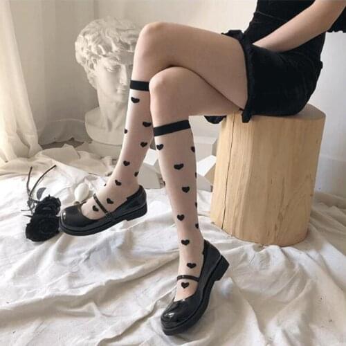 Summer New Heart Mesh Stocking Women Harajuku Mesh Thigh High Knee Socks Spring Casual Sexy Thin Long Socks Girls PJ270