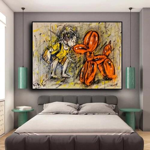 Boy Kiss Dog Banksy Childhood Graffiti Canvas Prints Posters Pop Street Art Oil Painting on Canvas Wall Pictures Home Cuadros