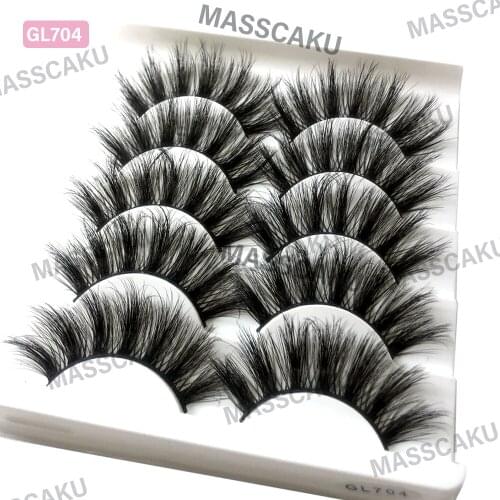 MASSCAKUS 5 pairs 25mm Eyelashes 100% Mink Lashes Natural Dramatic Volume Eyelashes Extension False Eyelashes