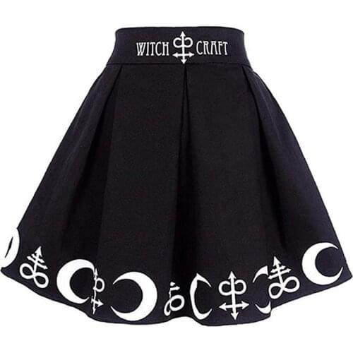Mini Skirt Women Gothic Punk Witchcraft Moon Skirts Womens Magic Spell Symbols Pleated юбка