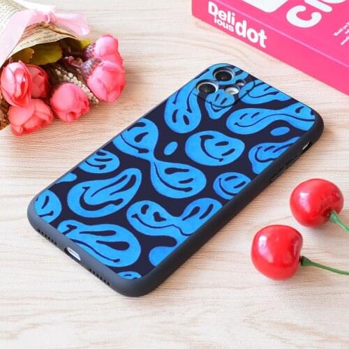 For iPhone Blue Smiley Face Pattern Print Soft Matt Apple Case