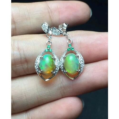 Natural Real OPal Earrings S925 Sterling Silver Fine Elegant Jewelry for Women Wedding Earring