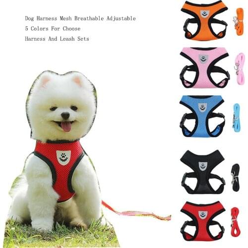 ADEWEL Nylon Mesh Dog Harness And Leash For Small Dogs Solid Color Cat Pets Harnesses For Chihuahua Bulldogs Pet Accessories