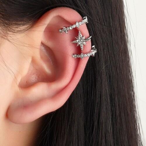 New Harajuku Personality Metal C-Shaped Starburst Ear Buckle Earrings Without Pierced Ear Clip Three-Piece Set For Men And Women