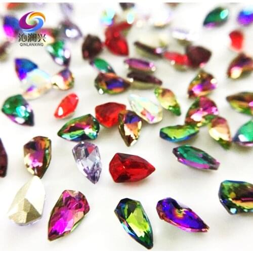 New product! 5x8mm 50pcs/bag mix color shield shape glass crystal 3D Nail Art back Rhinestones diy jewelry accessories