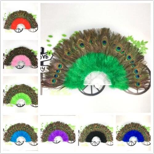 Wholesale 1pcs/lot 21 bone Single-Sided High-Grade Peacock Feathers Fan Belly Dance Peacock Fan for Dancer Ladies Wedding Party