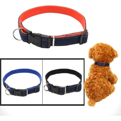 Adjustable Dog Leash Collar Pet Dog Collar Dog Outdoor Training Traction Collar Leash Pet Necklace Decoration Denim Jean