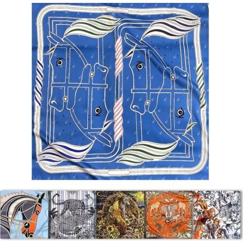 Animal print Silk Scarf Hand Rolled Edges Womens Satin Scarves Silk Square Scarf 90x90 Designer Silk Head Scarfs For Women
