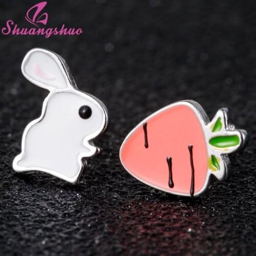 Shuangshuo Cute Colorful Bunny Rabbit Carrot Stud Earrings for Women Rabbit Earings Fashion Jewelry Rabbit Carrot Earrings Set