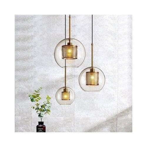 Modern Bronze Glass Chandelier Industrial Restaurant Single Head Hanging Light Luxury Retro Aisle Glass Ball Chandelier