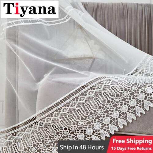 Modern White Tulle Curtains for Living Room Lacework Decoration Modern Chiffon Solid Sheer Voile Kitchen Curtain M150Y