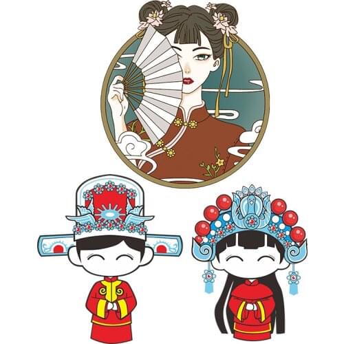 Chinese bride and groom heat transfer printing pattern used for iron stickers on couples clothes can be customized