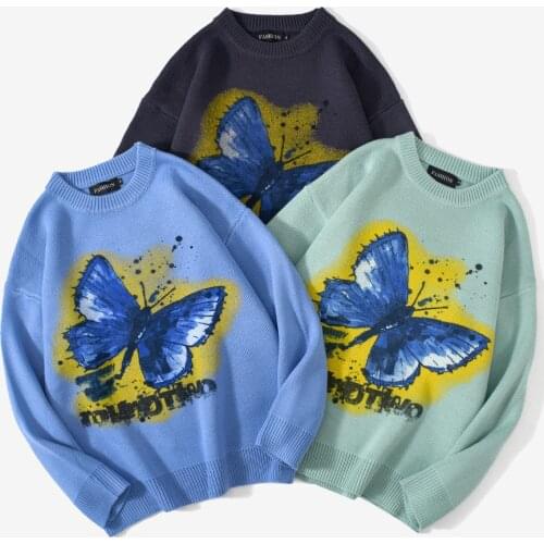Japanese Harajuku Knitwear Sweaters 2021 Winter Fashion Butterfly Loose Tops Casual Streetwear Pullover Oversize Sweaters