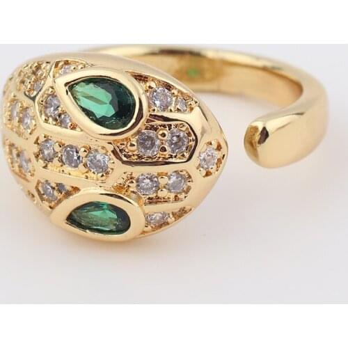 High Quality Cubic Zirconia Snake Rhinestone Open Animal Adjustable Metal Green CZ Eye Rings for Women Men Party Jewelry Gifts