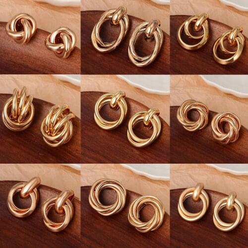 BLINLA NEW Vintage Fashion Gold Metal Earrings For Women Bohemian Round Knot Twist Earrings 2021 Trend Jewelry Party Accessories