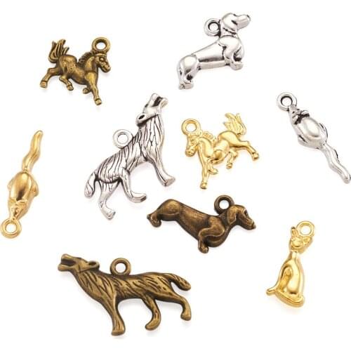 150Pcs Animal Alloy Charms Wolf Dog Horse Cat Pendants Mixed Style Color for Bracelets Necklace Jewelry Findings