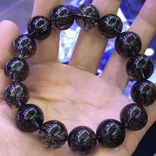 16mm Brazil Genuine Natural Black Rutilated Quartz Crystal Transparent Big Round Beads Bracelet Women Men Powerful AAAAA