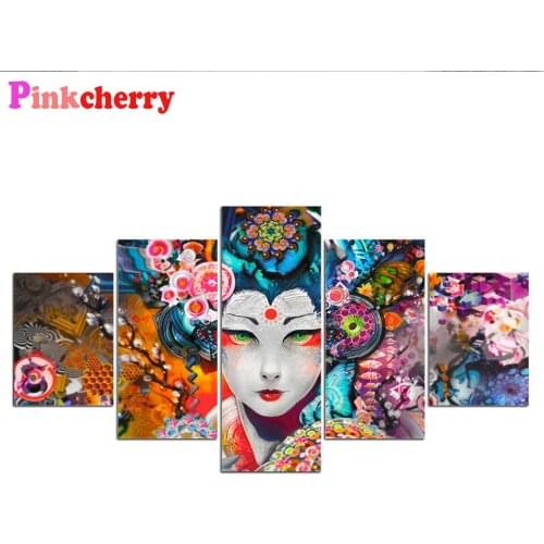 5 Piece Japanese Flower Geisha woman Diamond Painting Full Round Diamond embroidery Cross stitch Diamond mosaic home Art Gift