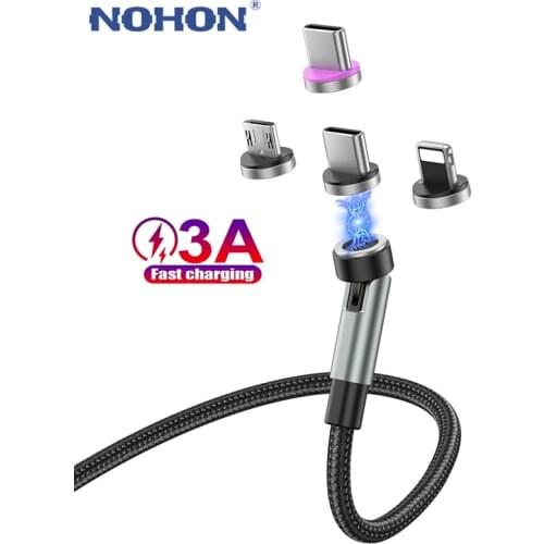 540 Rotate Magnetic Cable 3A Fast Charging Micro USB Type C Cable For iPhone 12 11 Xiaomi 10 Magnet Charger Phone Data Wire Cord