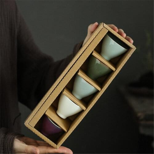 60-120ml Japanese-style 6PCS Lot Vintage Pattern Ceramic Porcelain Teacup Kung Fu Tea Set Sake Cup Coffee Milk Mug Gift Package