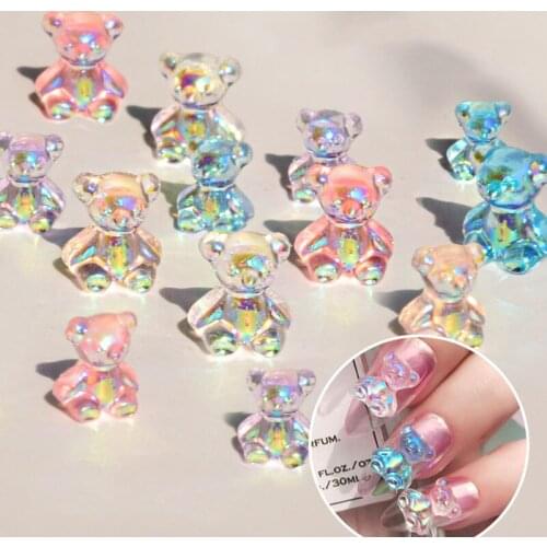 6pcs Mixed Size Little Bear Nail Art Decoration Accessories Kawaii Bear Stereo 3D Fashion Fingernail DIY Decoration for Nails