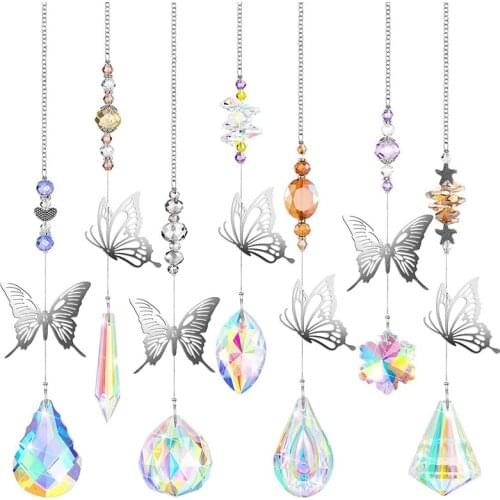 LUDA 7 Pieces Butterfly Crystals Hanging Beads Colorful Crystal Chandelier Pendant Wall Hanging Tree Window Prism Ornament