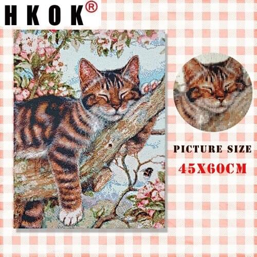 HKOK 5D DIY Diamond Painting Cute Cats Cross Stitch Animal Embroidery Complete Kit Picture Of Rhinestones Mosaic Home Decor