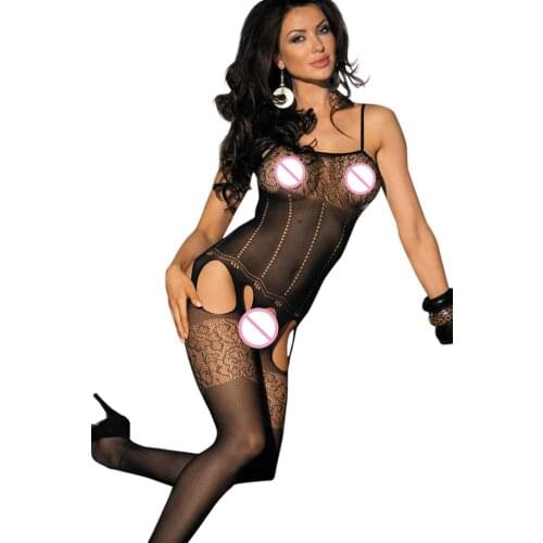 Bodysuit sexy Fishnet Crotch mesh bodystocking Mesh Sleepwear Lace Hollow Latex Catsuit Costumes women Underwear body stocking
