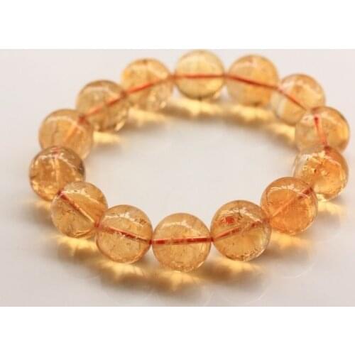 Natural Brazilian yellow crystal Beads Bracelet AAAAA 12mm