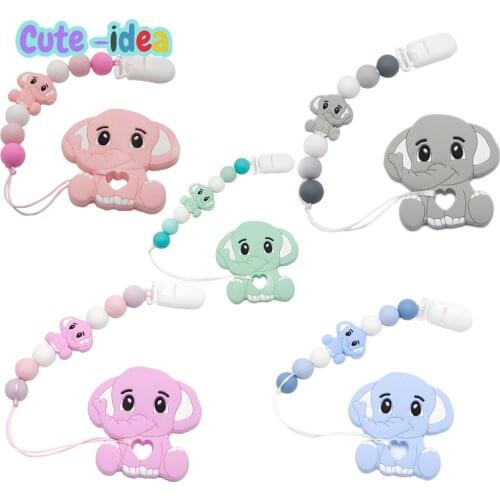 Cute-Idea 1set Silicone Pacifier Nursing Chain Teether Handmade DIY Beads Cartoon Animals Teething Lovely Toddle Soft Pendants