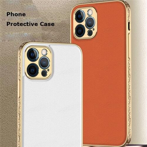 All-Inclusive Mobile Phone Cover Embossed Phone Case Electroplating Plain Leather for Iphone 12 Iphone 12pro Iphone 12promax