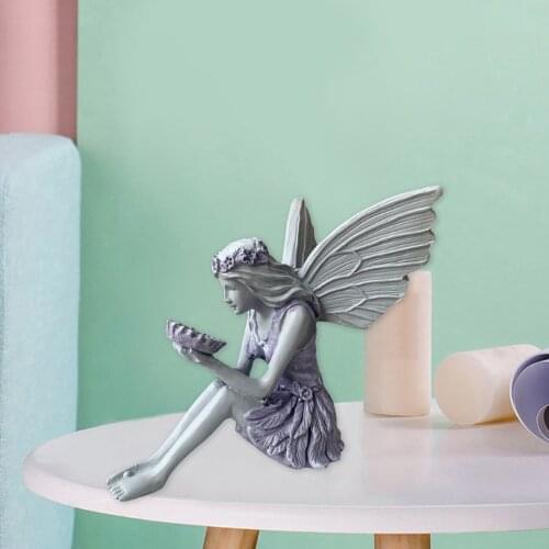 Flower Fairy Statue Fountain Pond Fairy with Wing Garden Statues Home Shelf Patio Figurine Backyard Weatherproof Sculpture