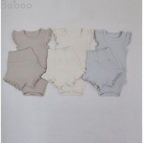 Korean Style Baby Pyjamas Newborn Flying Sleeve Clothes 2021 Ins Summer Baby Sleep Suit For Boys And Girls 2pcs High Waist Sets