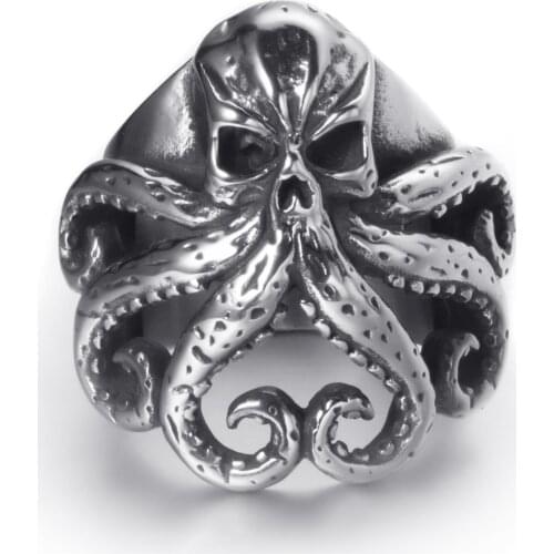 Elfasio Stainless Steel Octopus Rings Mens Tentacles Retro Gothic Punk Style Vintage Ring Biker Jewelry