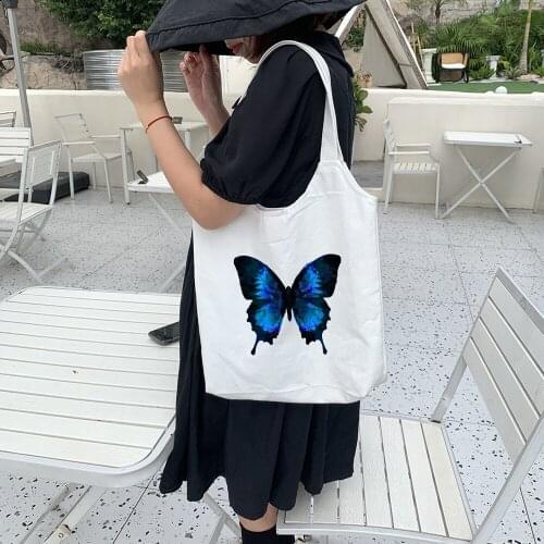 Large Capacity Canvas Ins Womens Shoulder Bag Vintage Gothic Butterfly Print Chic Korean Punk Ulzzang Harajuku Handbags Ladies