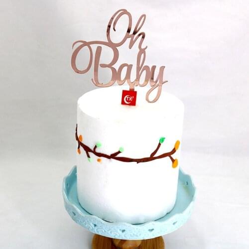 INS New OH Baby Happy Birthday Cake Topper Gold Mirror Cupcake Topper for Wedding Baby Shower Birthday Party Cake Decorations