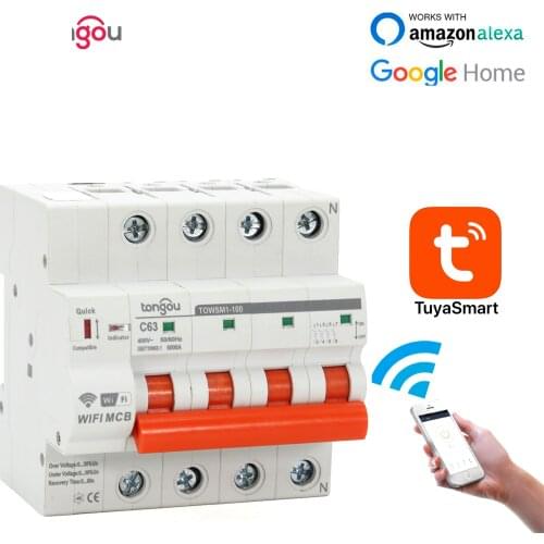 4P WIFI Circuit Breaker Timer Remote Control with Overload and Overvoltage/Undervoltage Protection Intelligent Wireless Switch