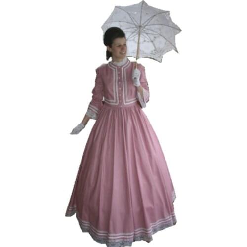 HIstory!Customer-made Pink Victorian dress 1860s Civil war Dress Scarlett Theater Costume Halloween Renaissance Dress V-460