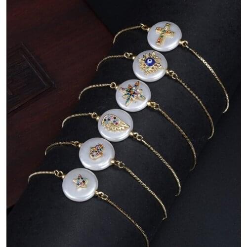 Kejialai Multiple Shape Cz Pearl Bead Gold Bracelets Hot sale Button connection Adjustable Bracelets For Women Jewelry