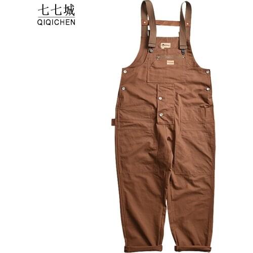 Overalls Men Street Japanese Jumpsuits Mens Cargo Work Rompers Pants Casual Rompers Male Loose Hip Hop Baggy Bib Trousers