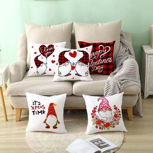Square Pillowcase for Xmas Valentines Day Printed Santa Couple Gnomes Letters Pillow case Sofa Bedroom Pillow Case Cover