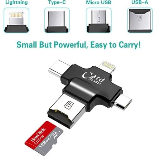 Micro SD Card Reader Caithly 4 in 1 Card Reader Type-C USB Connector OTG HUB Adapter, TF Flash Memory Card Readers