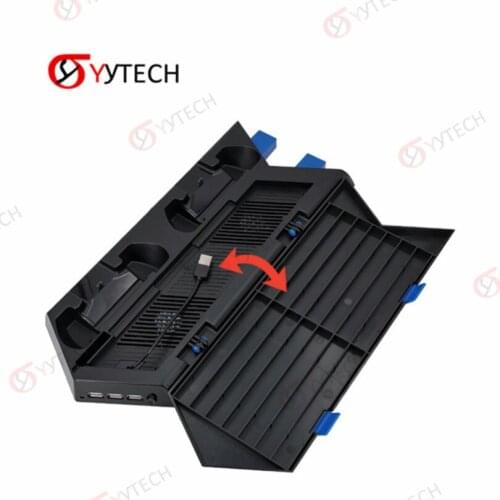 YYTECH 3 in 1Multi Function Charger CD Rack Cooling Fan Stand for PS4 Playstation 4 Slim