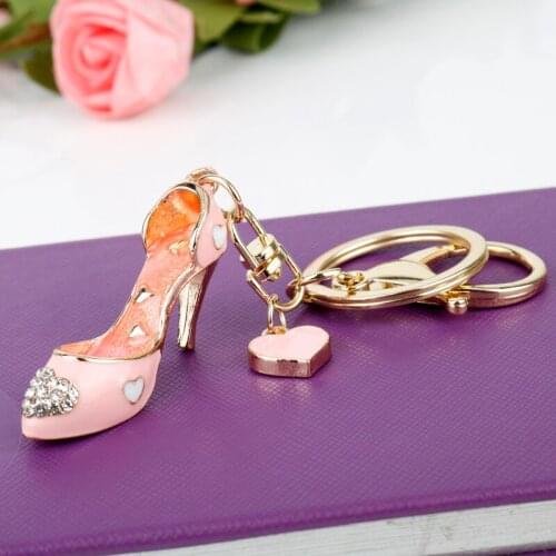 Fashion Creative Enamel Keychain Crystal High Heel Shoes Heart Charm Key Chain Handbag Car Key Holder Keyring Gift For Women