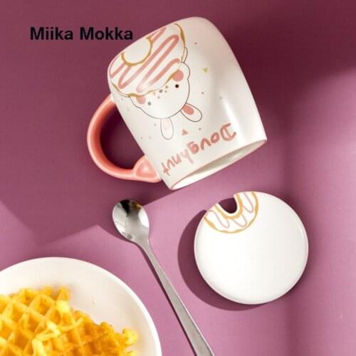 Cartoon Cute Coffee Mug Animal Relief Ceramic Mug Pink Pig Bear Cat Rabbit Coffee Cup Donuts Breakfast Milk Mug Water Cup Gifts
