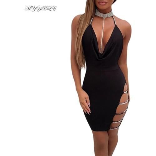 MYYBLE 2020 dress sexy v neck bandage dress bodycon Halter Backless mini party dress casual sleeveless vestidos Night dress