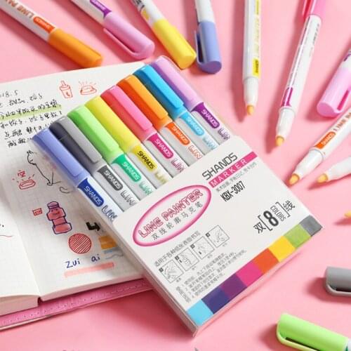 8pcs Color Double Line Outline Nylon Tip Brush Pen Set For Calligraphy Drawing Painting Watercolor Marker Pen School Supplies